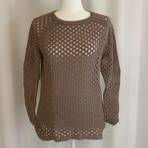 Cynthia Rowley Sweater Open Weave‎ 3/4 Length Sleeve Tan-Size Large